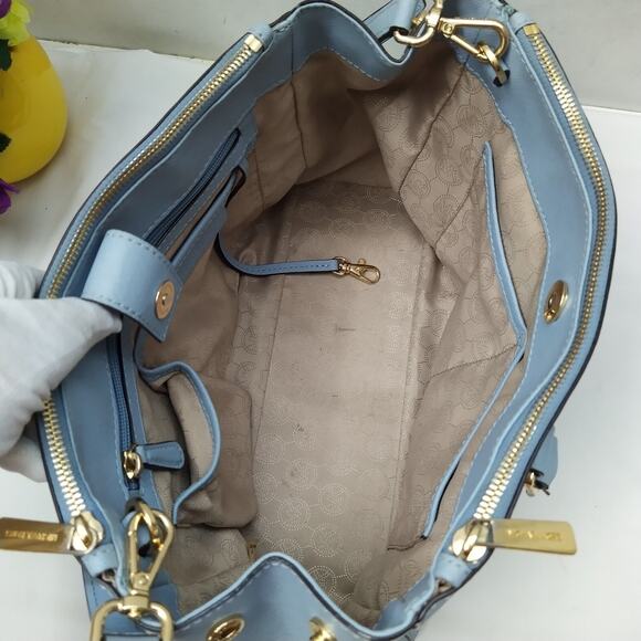 Michael Kors Blue Leather Carryall Double Handles Satchel Shoulder Bag - Picture 9 of 16